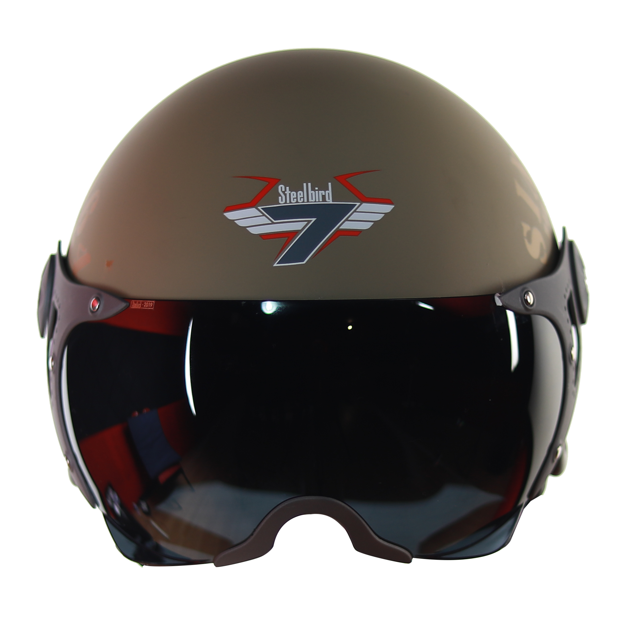 Steelbird SB-27 Tank ISI Certified Open Face Graphic Helmet (Matt Desert Storm Gold With Chrome Blue Visor)